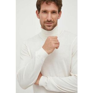 Vlnený sveter BOSS pánsky, biela farba, tenký, s rolákom vyobraziť