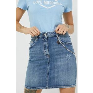 Rifľová sukňa Love Moschino tmavomodrá farba, mini, rovný strih vyobraziť