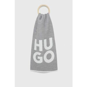 Vlnený šál HUGO šedá farba, s potlačou vyobraziť