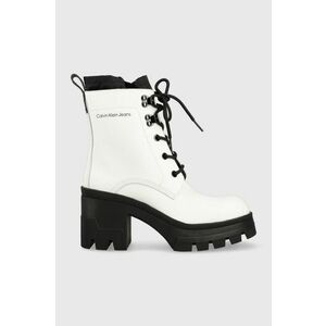 Kožené členkové topánky Calvin Klein Jeans Chunky Heeled Boot Laceup dámske, biela farba, na podpätku, vyobraziť