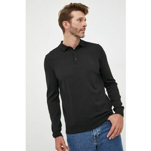 Vlnený sveter BOSS pánsky, čierna farba, tenký, vyobraziť