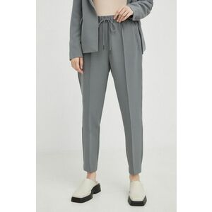 Nohavice Bruuns Bazaar dámske, šedá farba, priliehavé, vysoký pás vyobraziť