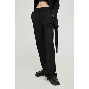 Nohavice Bruuns Bazaar dámske, čierna farba, rovné, vysoký pás vyobraziť