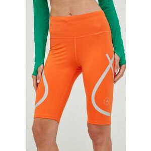 Bežecké šortky adidas by Stella McCartney dámske, oranžová farba, s potlačou, vysoký pás vyobraziť