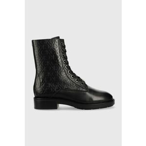 Členkové topánky Calvin Klein Rubber Sole Combat Boot dámske, čierna farba, na plochom podpätku, vyobraziť