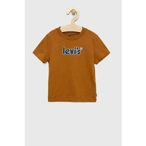 Detské bavlnené tričko Levi's hnedá farba, s potlačou vyobraziť