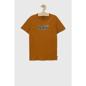 Detské bavlnené tričko Levi's hnedá farba, s potlačou vyobraziť