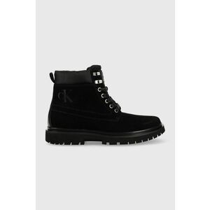 Semišové členkové topánky Calvin Klein Jeans Lug Mid Laceup Boot Hike pánske, čierna farba vyobraziť