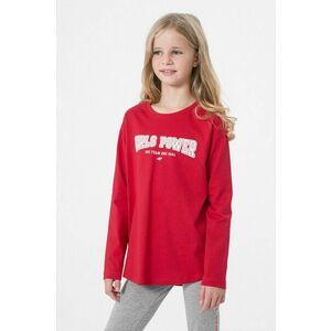 Detská bavlnená košeľa s dlhým rukávom 4F červená farba, vyobraziť