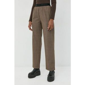 Nohavice s prímesou vlny Pinko dámske, hnedá farba, široké, vysoký pás vyobraziť