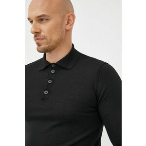 Vlnený sveter Emporio Armani pánsky, čierna farba, tenký vyobraziť