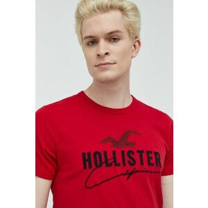 Bavlnené tričko Hollister Co. červená farba, s nášivkou vyobraziť