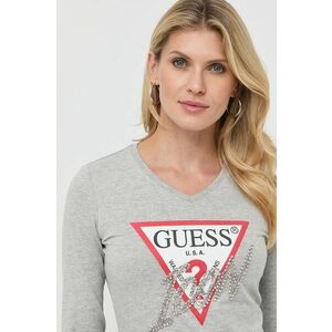 Bavlnené tričko s dlhým rukávom Guess dámska, šedá farba, vyobraziť