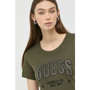 Bavlnené tričko Guess zelená farba, vyobraziť