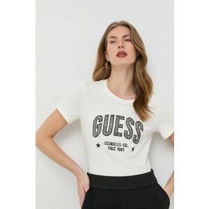 Bavlnené tričko Guess béžová farba, vyobraziť