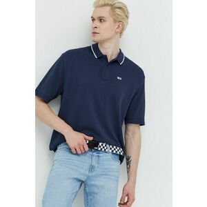 Bavlnené polo tričko Tommy Jeans tmavomodrá farba, s potlačou vyobraziť
