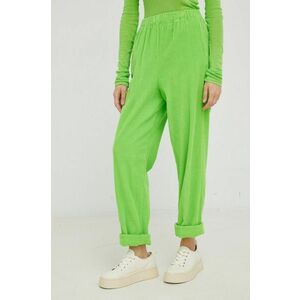 Bavlnené nohavice American Vintage dámske, zelená farba, široké, vysoký pás vyobraziť