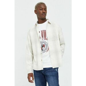 Bavlnená košeľa Abercrombie & Fitch pánska, béžová farba, voľný strih, s klasickým golierom vyobraziť