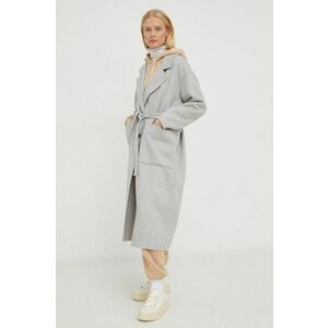 Vlnený kabát American Vintage šedá farba, prechodný, oversize vyobraziť