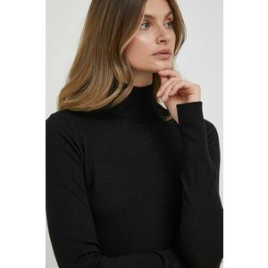 Vlnený sveter Mos Mosh dámsky, čierna farba, tenký, s rolákom vyobraziť