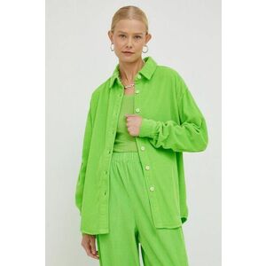 Bavlnená košeľa American Vintage dámska, zelená farba, voľný strih, s klasickým golierom vyobraziť