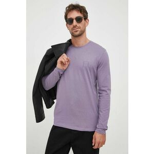 Bavlnené tričko s dlhým rukávom BOSS BOSS CASUAL fialová farba, s nášivkou vyobraziť