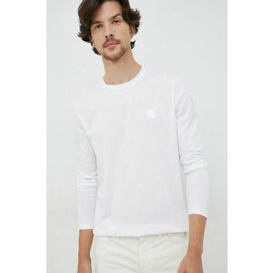 Bavlnené tričko s dlhým rukávom BOSS Boss Casual , biela farba, s nášivkou vyobraziť