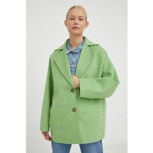 Vlnený kabát American Vintage zelená farba, prechodný, oversize vyobraziť