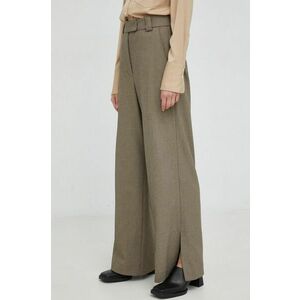 Nohavice By Malene Birger dámske, hnedá farba, široké, vysoký pás vyobraziť