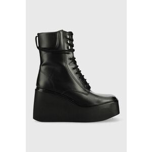 Kožené členkové topánky Kurt Geiger London Stately Lace Up Boot dámske, čierna farba, na kline, 9318800109 vyobraziť