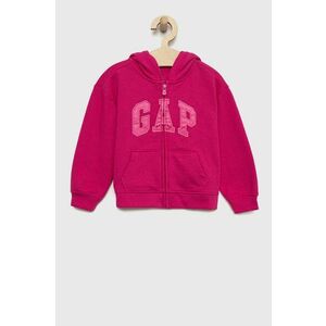 Detská mikina GAP ružová farba, s kapucňou, s nášivkou vyobraziť