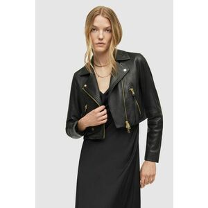 Kožená bunda AllSaints dámska, čierna farba, prechodná, vyobraziť