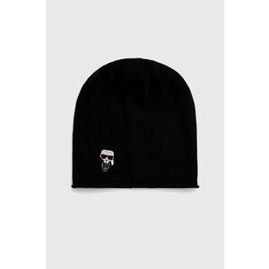Vlnená čiapka Karl Lagerfeld čierna farba, z tenkej pleteniny, vlnená vyobraziť