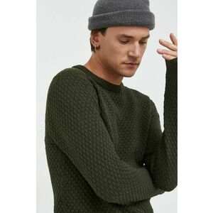 Bavlnený sveter Solid pánsky, zelená farba, vyobraziť
