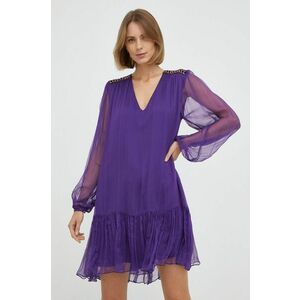 Hodvábne šaty Nissa fialová farba, mini, rovný strih vyobraziť