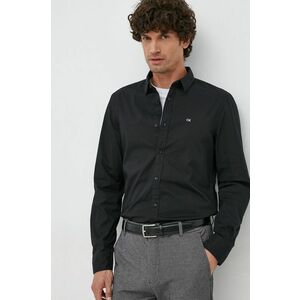 Košeľa Calvin Klein pánska, čierna farba, slim, s klasickým golierom vyobraziť
