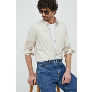 Košeľa Calvin Klein pánska, béžová farba, slim, s klasickým golierom vyobraziť