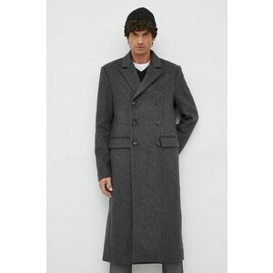 Vlnený kabát Trussardi šedá farba, prechodný, dvojradový vyobraziť