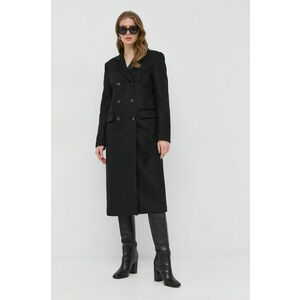 Vlnený kabát Trussardi čierna farba, prechodný, dvojradový vyobraziť