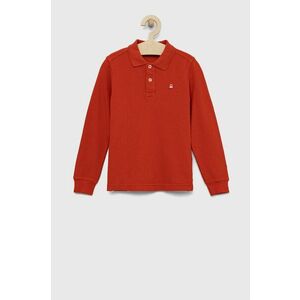 Detská bavlnená košeľa s dlhým rukávom United Colors of Benetton červená farba, jednofarebný vyobraziť