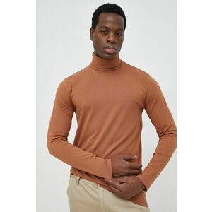 Tričko s dlhým rukávom Selected Homme pánske, hnedá farba, jednofarebné vyobraziť