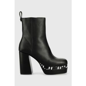 Kožené členkové topánky Karl Lagerfeld Strada dámske, čierna farba, na podpätku, vyobraziť