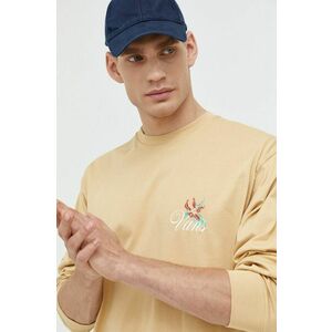 Bavlnené tričko s dlhým rukávom Vans béžová farba, s potlačou vyobraziť