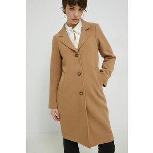Kabát s prímesou vlny Abercrombie & Fitch hnedá farba, prechodný, vyobraziť