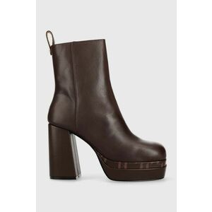 Kožené členkové topánky Karl Lagerfeld Strada dámske, hnedá farba, na podpätku, vyobraziť