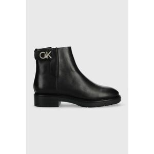 Kožené členkové topánky Calvin Klein Rubber Sole Ankle Boot dámske, čierna farba, na plochom podpätku, vyobraziť