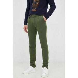 Nohavice Polo Ralph Lauren pánske, zelená farba, priliehavé vyobraziť