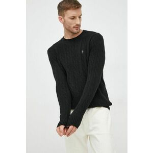 Vlnený sveter Polo Ralph Lauren pánsky, čierna farba, tenký, vyobraziť