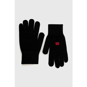 Vlnené rukavice HUGO pánske, čierna farba vyobraziť