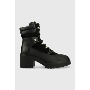 Kožené členkové topánky Tommy Hilfiger Heel Laced Outdoor Boot dámske, čierna farba, na podpätku, jemne zateplené vyobraziť